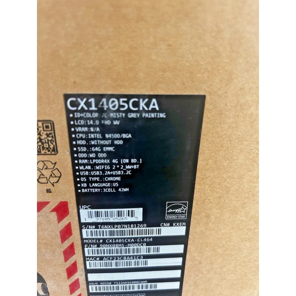 ASUS Chromebook CX1405CKA-CL464 Misty Grey New Sealed Box Chrome Book 14